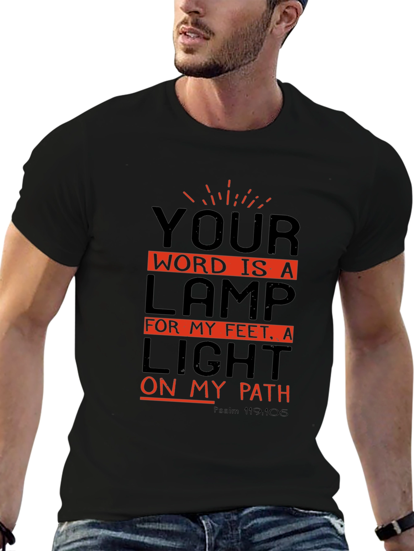 Camiseta Negra con Diseño Inspirador de Salmos