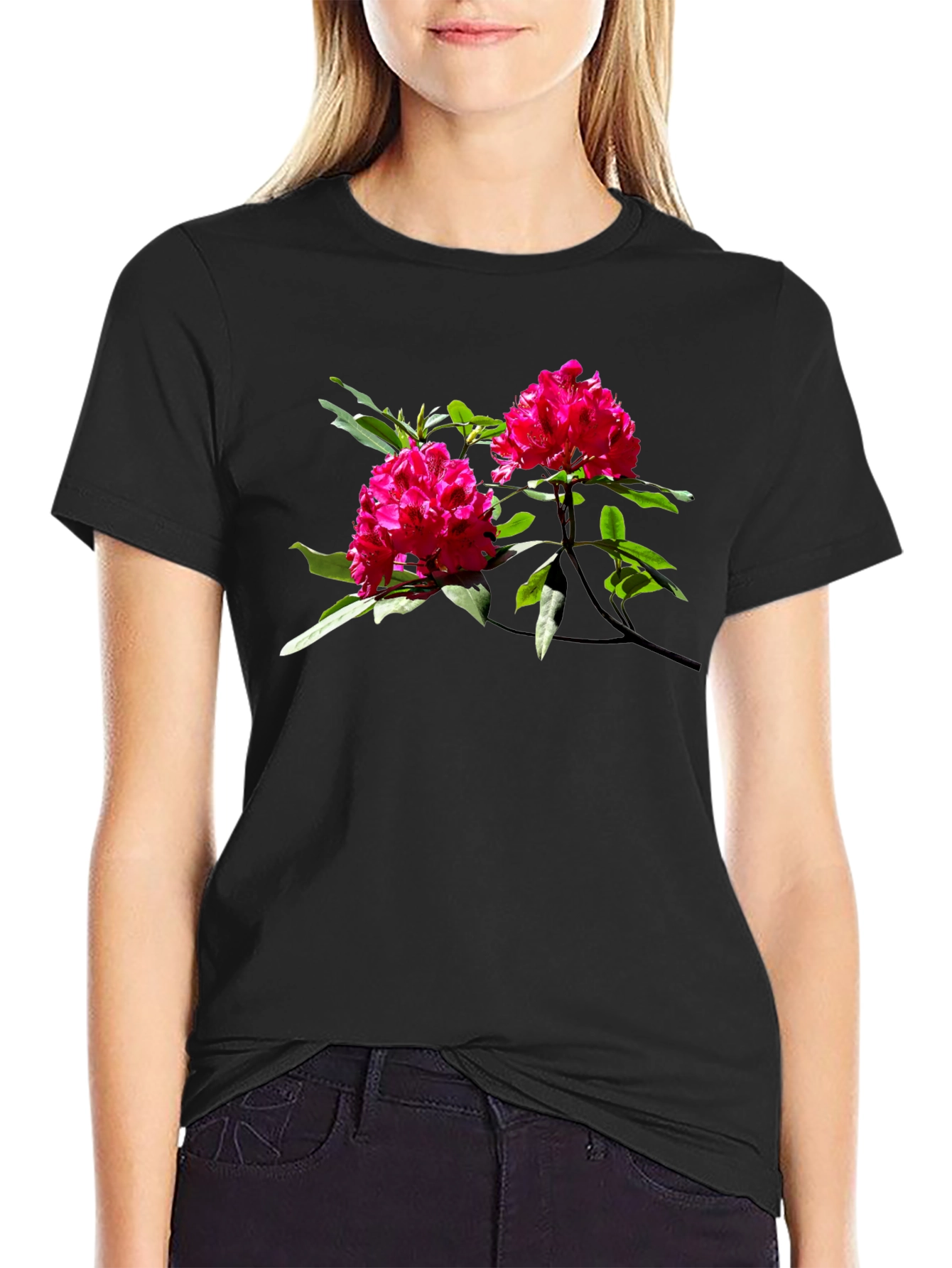 Camiseta Negra con Flores Rosadas