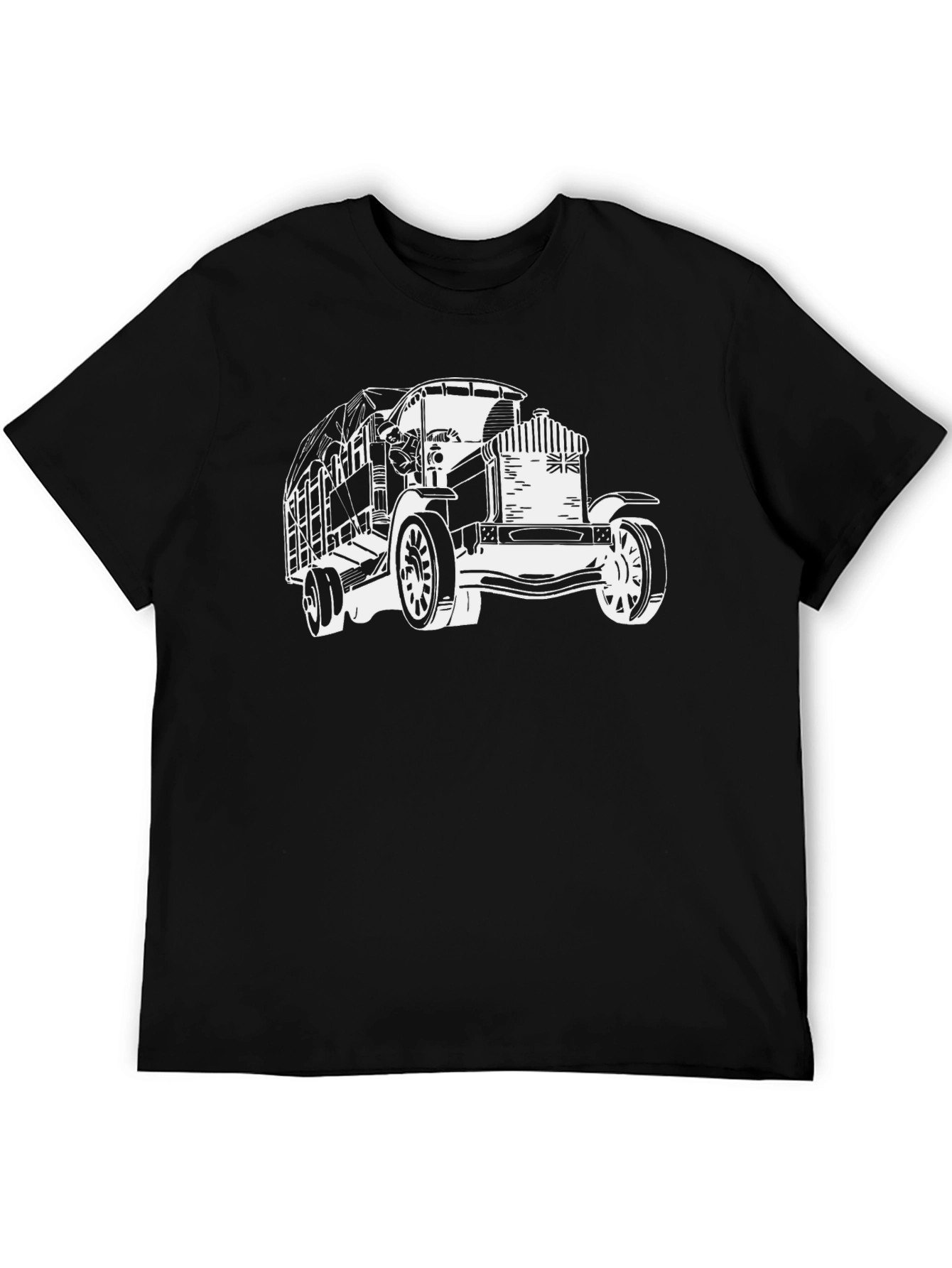 Camiseta Negra con Diseño de Camión Clásico Británico