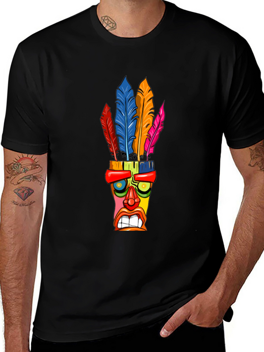 Camiseta Negra con Diseño Tiki Tribal