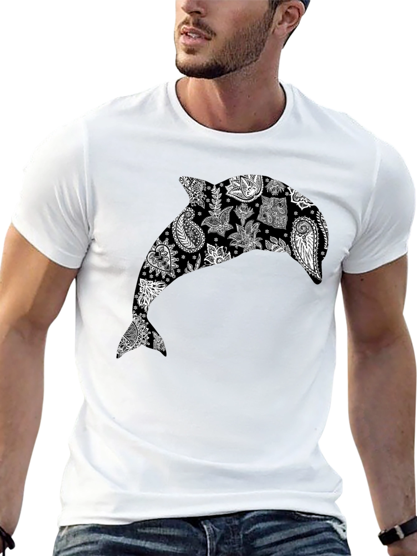 Camiseta Negra con Delfín Estampado