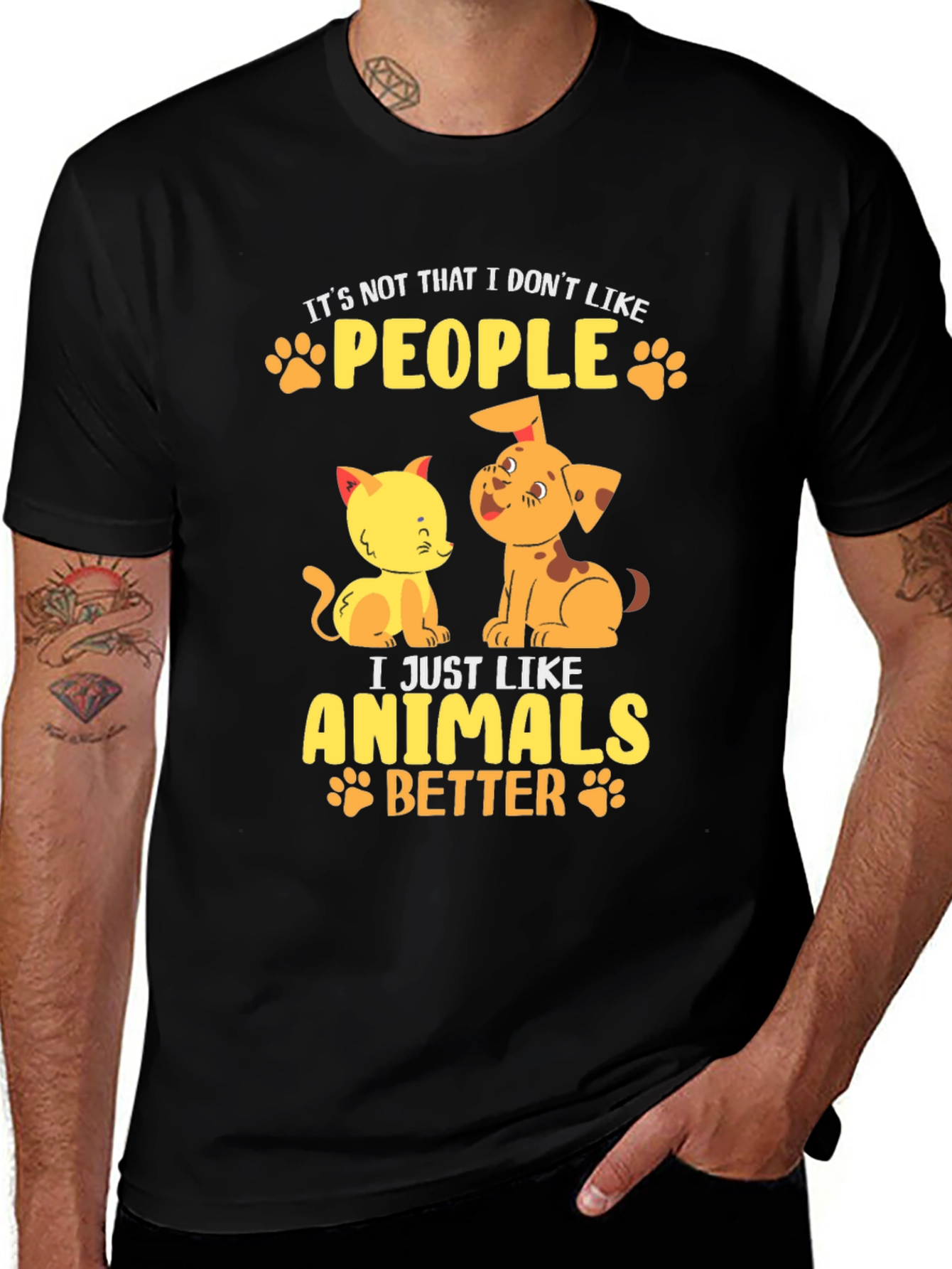 Camiseta Negra con Diseño de Mascotas: Amo los Animales