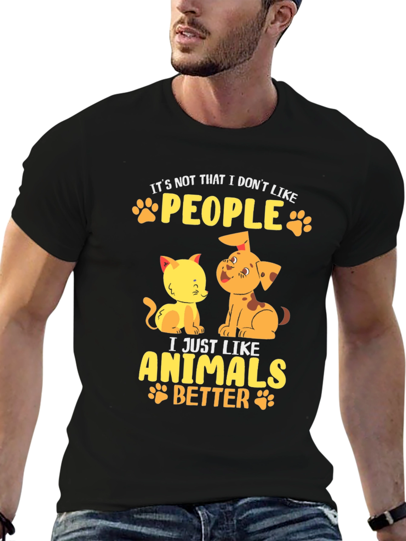 Camiseta Negra con Diseño de Mascotas: Amo los Animales