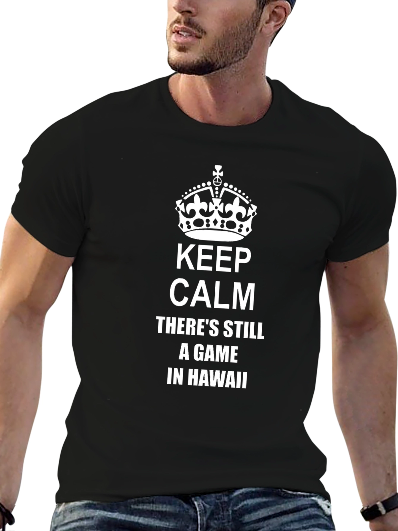 Camiseta Negra: Keep Calm Juego en Hawaii