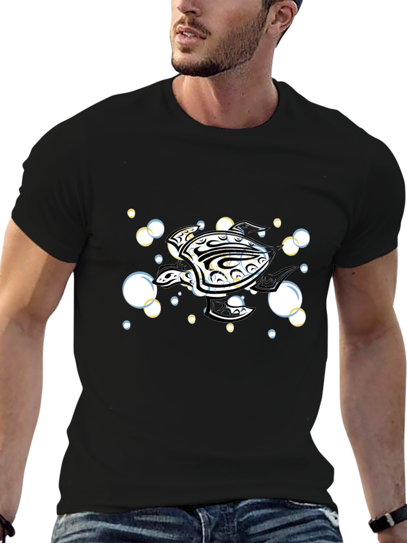 Camiseta Negra Tortuga Marina Tribal