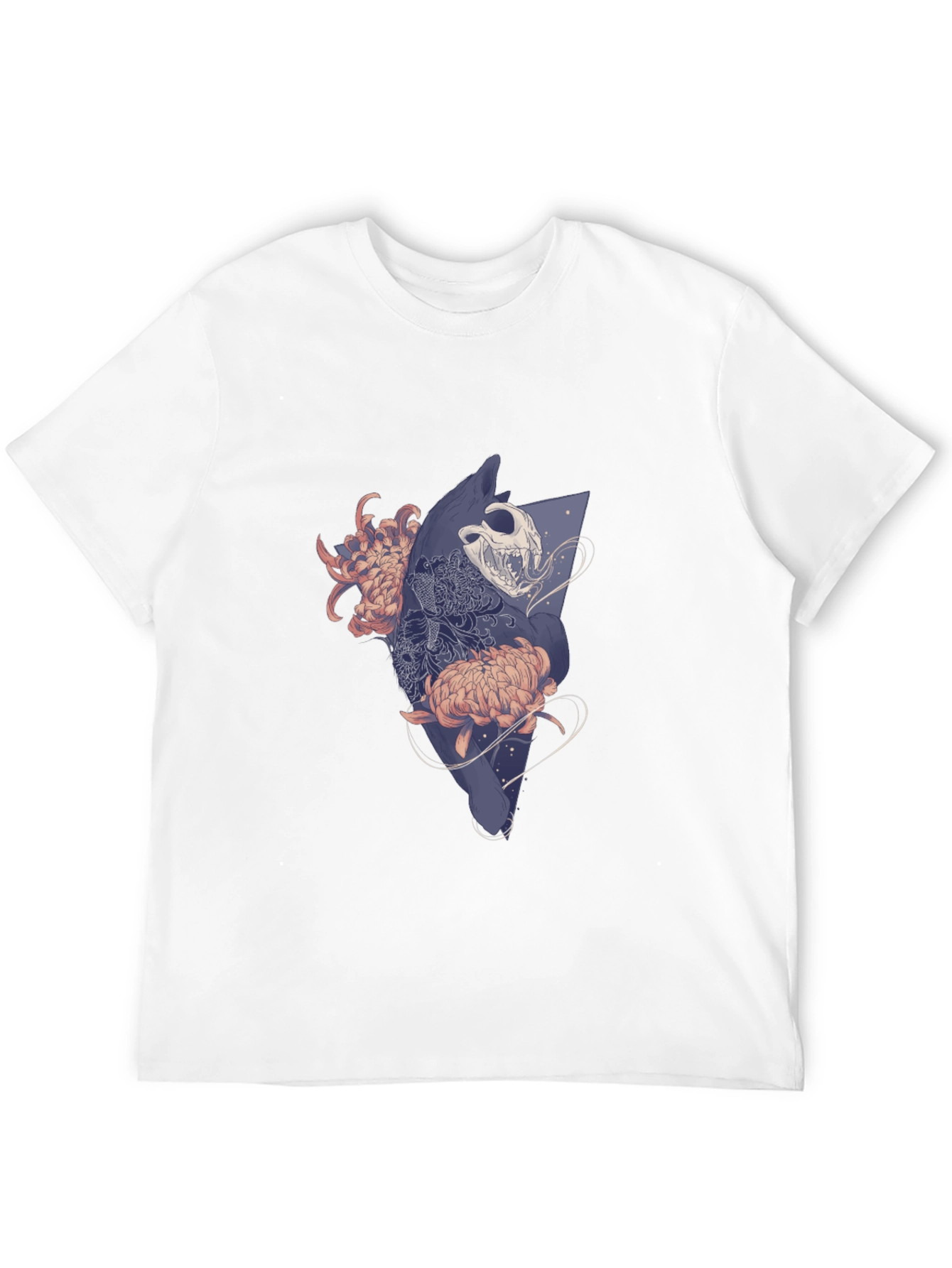 Camiseta Negra con Diseño Floral y Cráneo