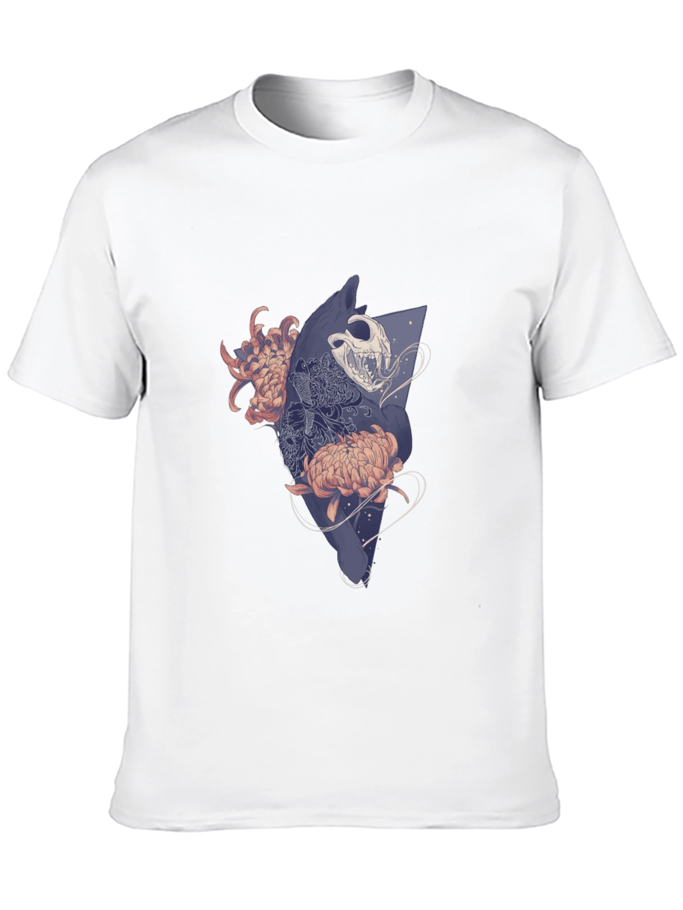 Camiseta Negra con Diseño Floral y Cráneo