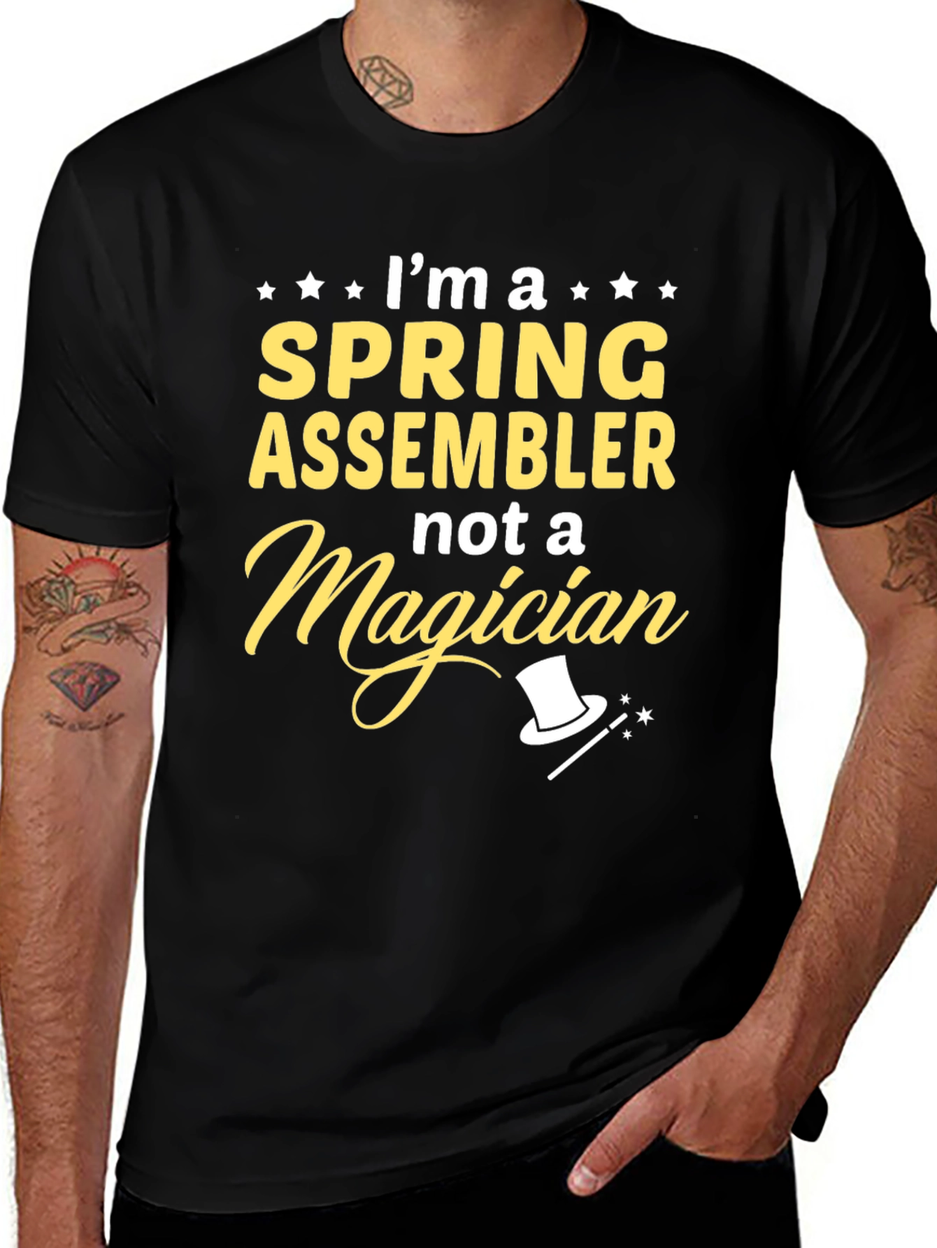 Camiseta Negra: Soy Montador de Muelles No Mago