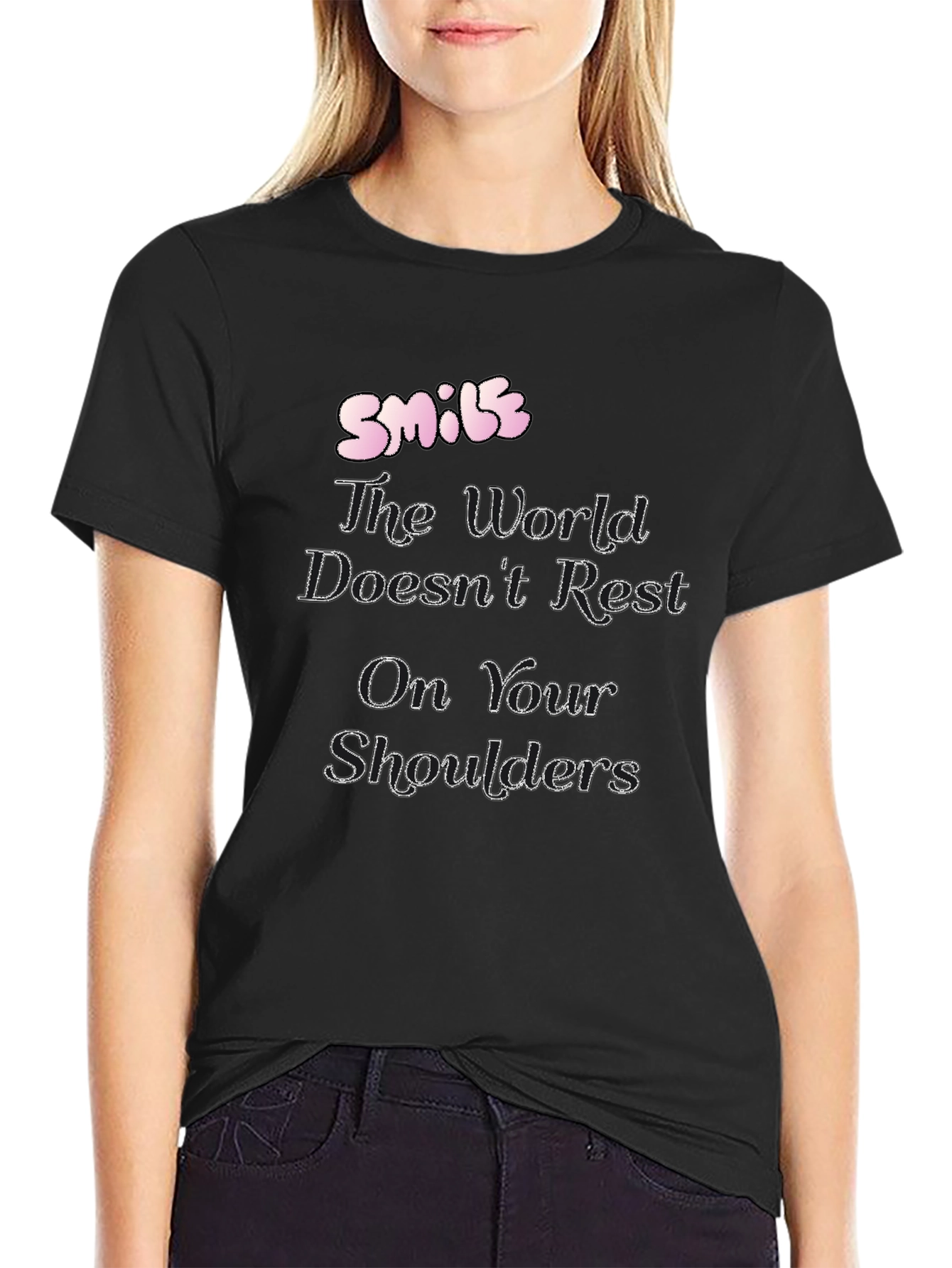 Camiseta Negra Hombre con Diseño Smile Inspirador