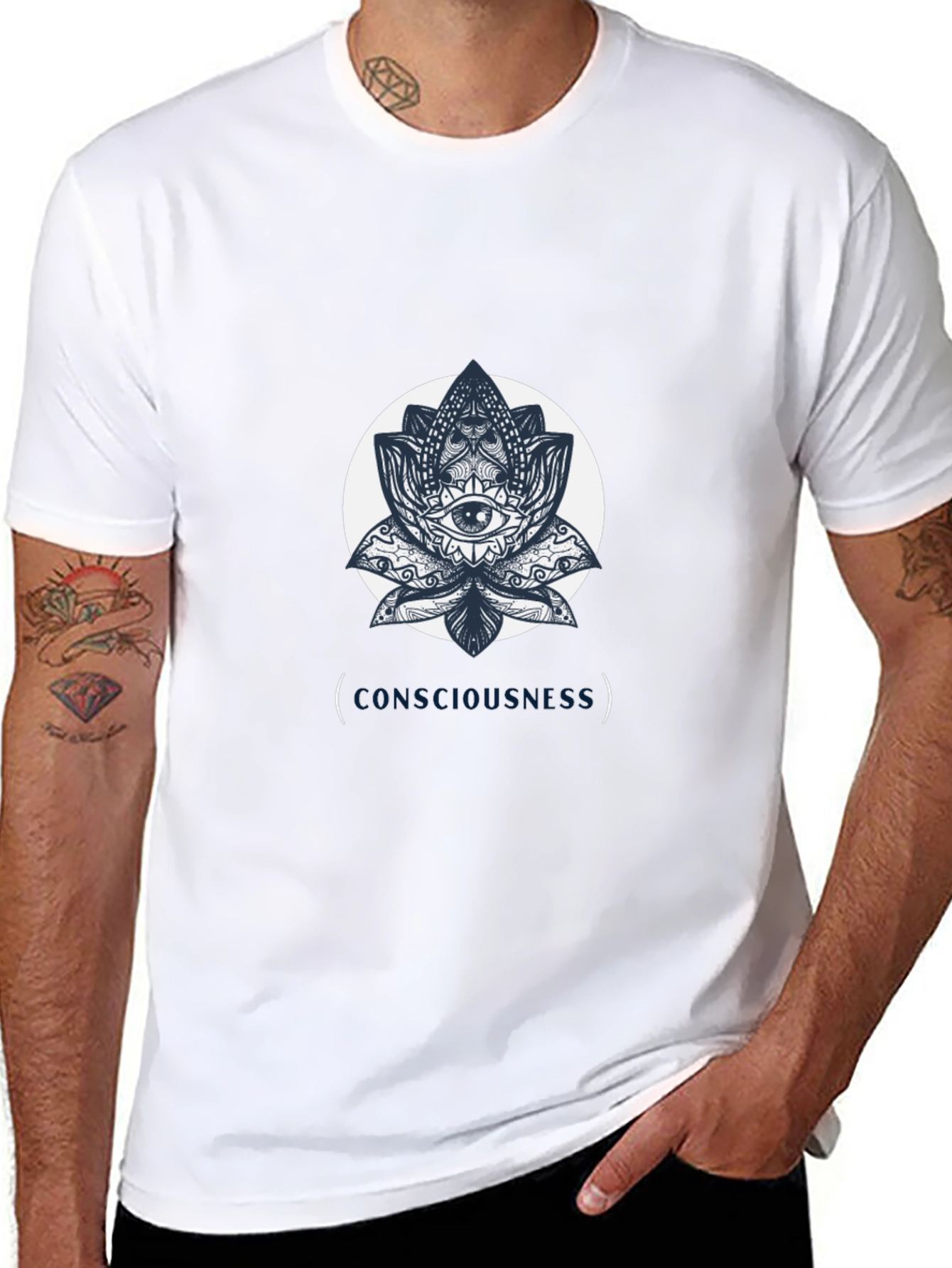 Camiseta Negra con Diseño de Loto y Ojo