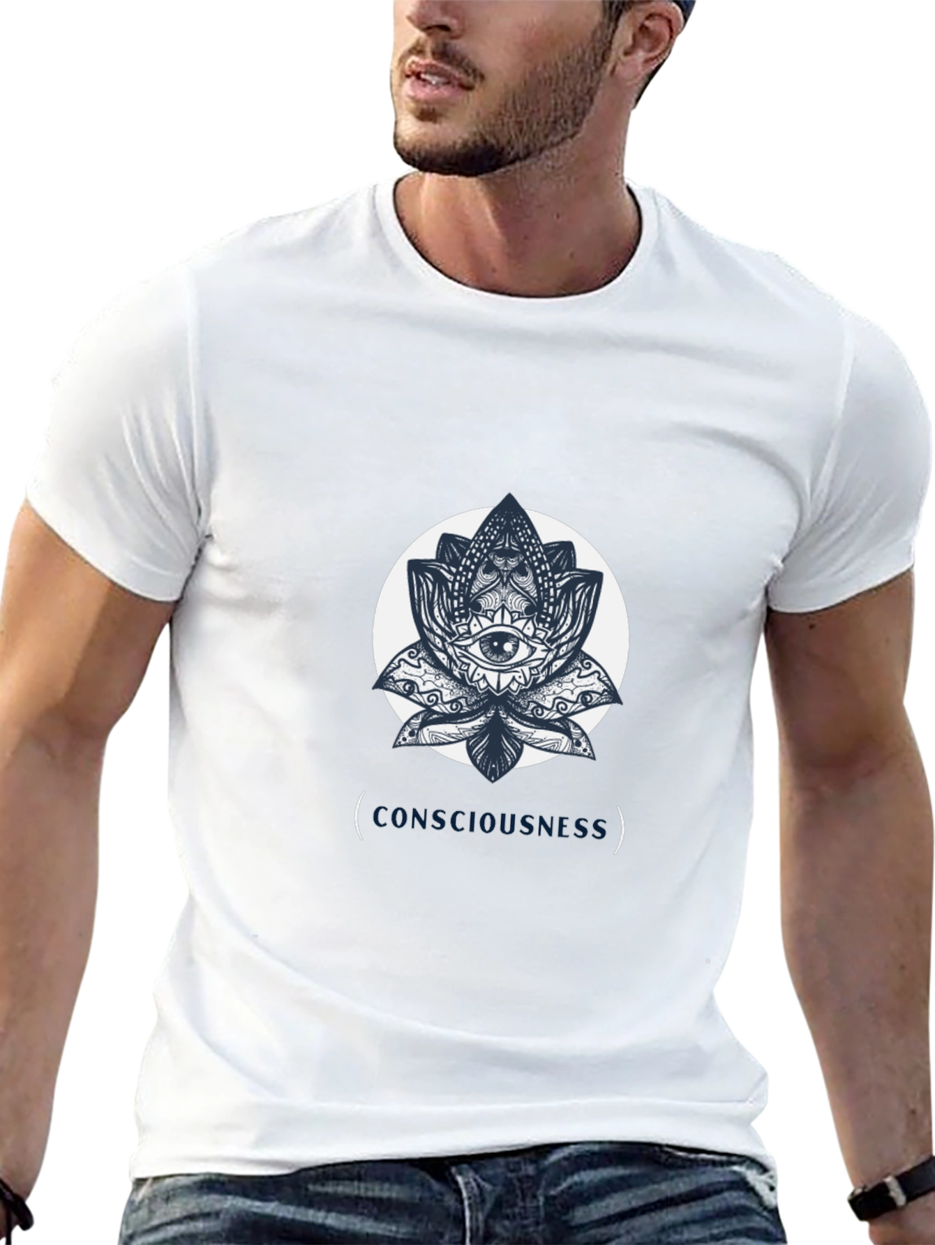 Camiseta Negra con Diseño de Loto y Ojo