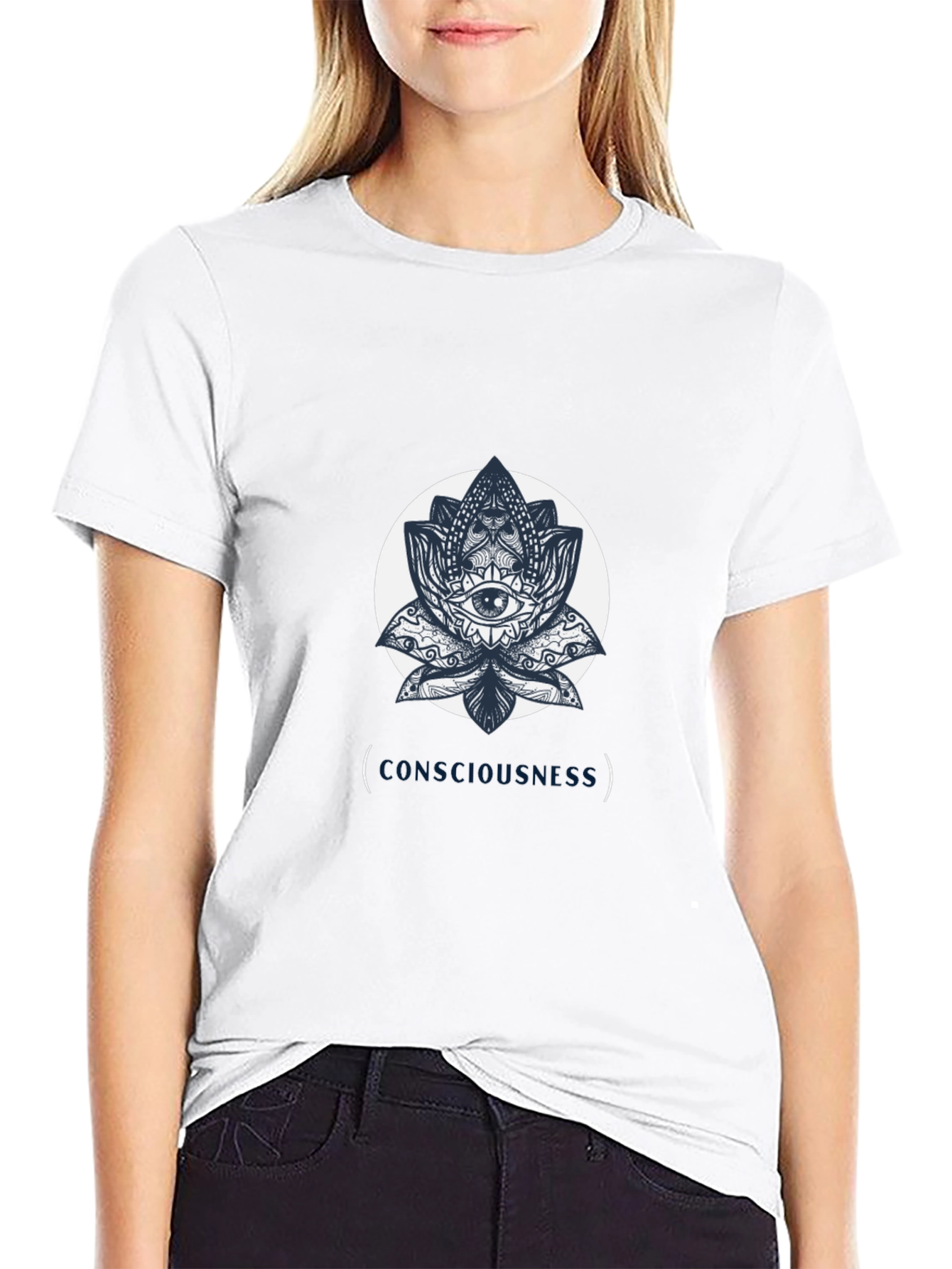 Camiseta Negra con Diseño de Loto y Ojo