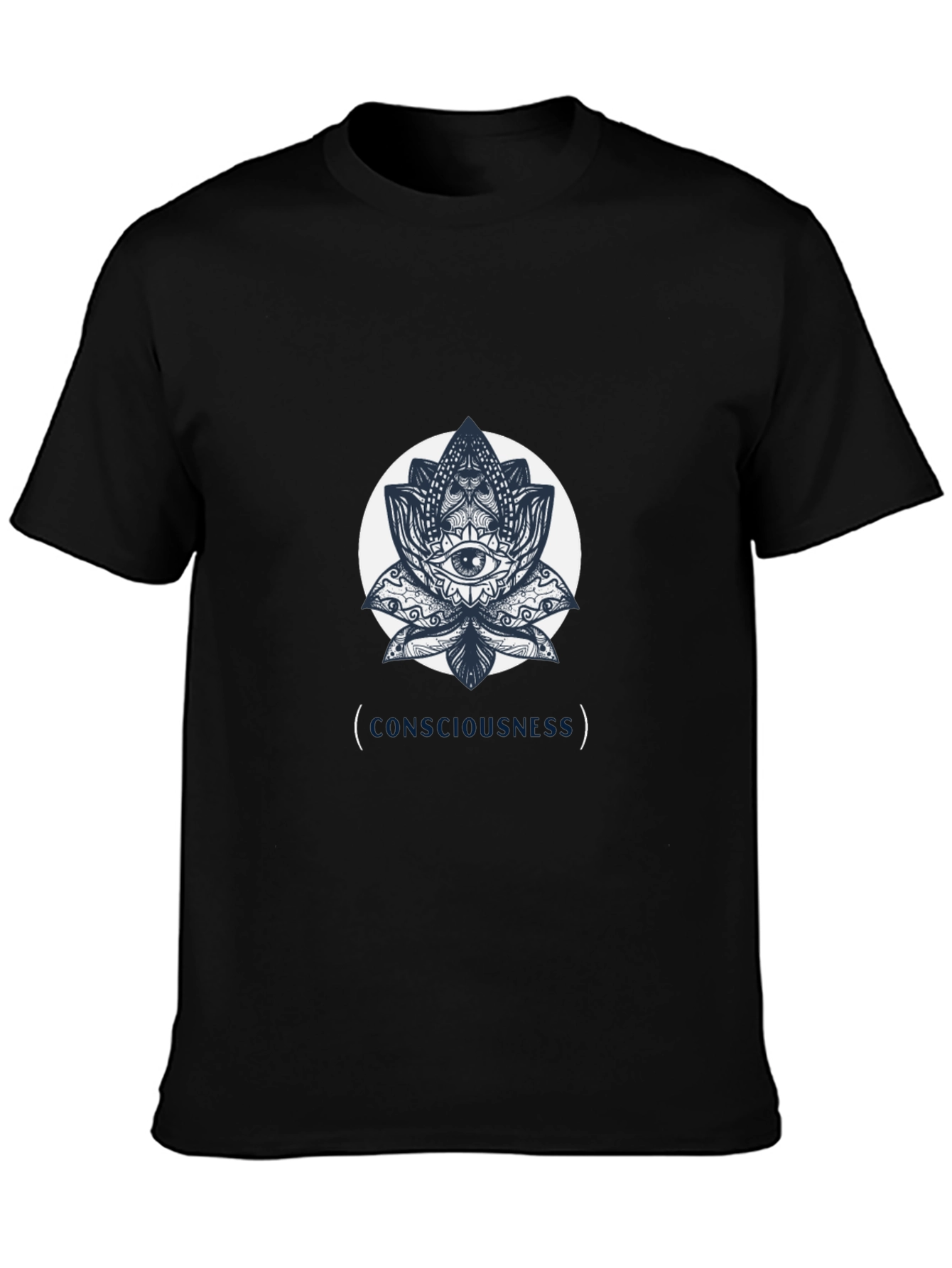Camiseta Negra con Diseño de Loto y Ojo