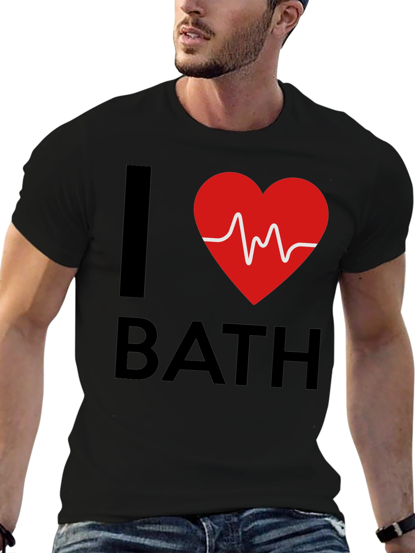 Camiseta Negra I Heart Bath con Diseño de Latido