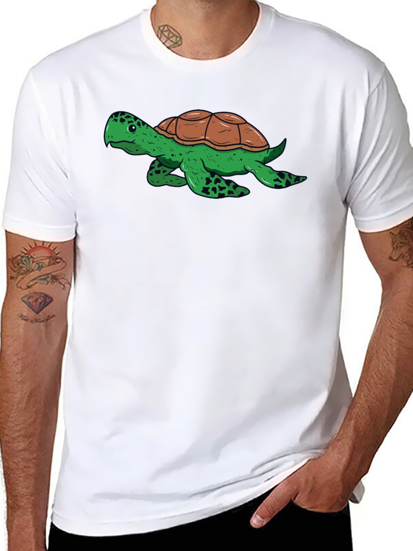 Camiseta Negra con Diseño de Tortuga Divertida