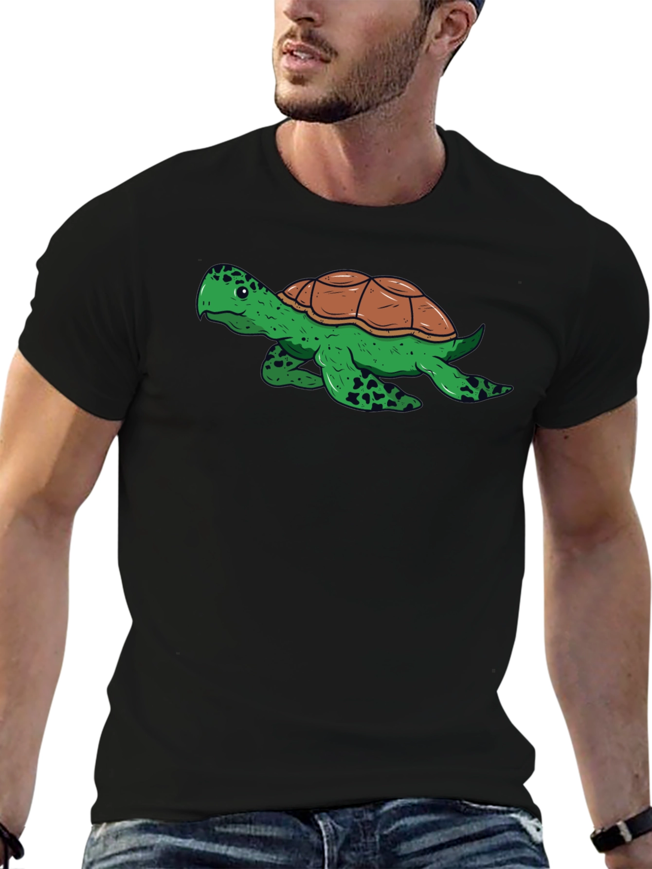 Camiseta Negra con Diseño de Tortuga Divertida