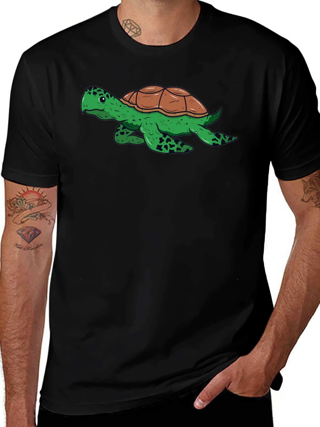 Camiseta Negra con Diseño de Tortuga Divertida