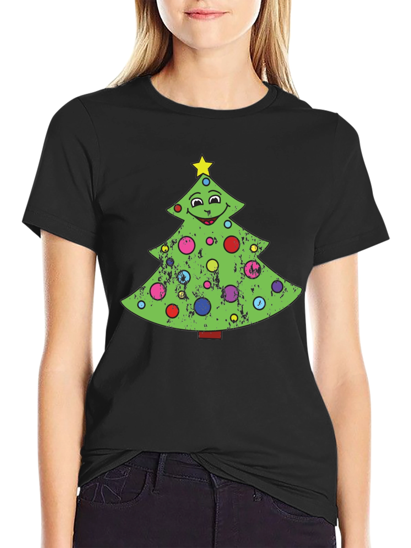 Camiseta Negra Árbol de Navidad Divertido