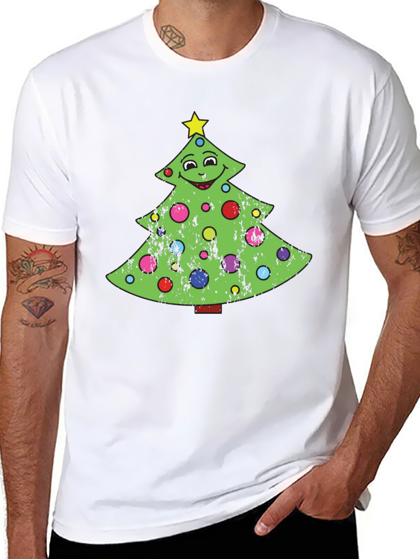 Camiseta Negra Árbol de Navidad Divertido