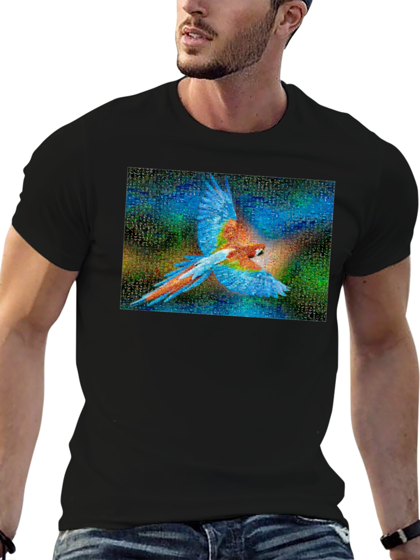 Camiseta Negra con Diseño de Guacamayo