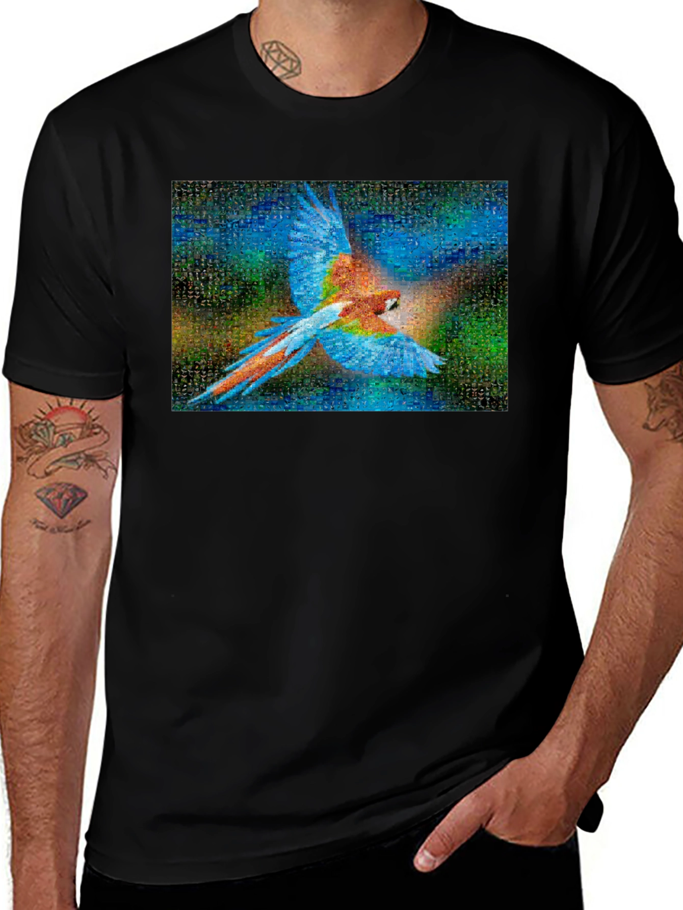 Camiseta Negra con Diseño de Guacamayo