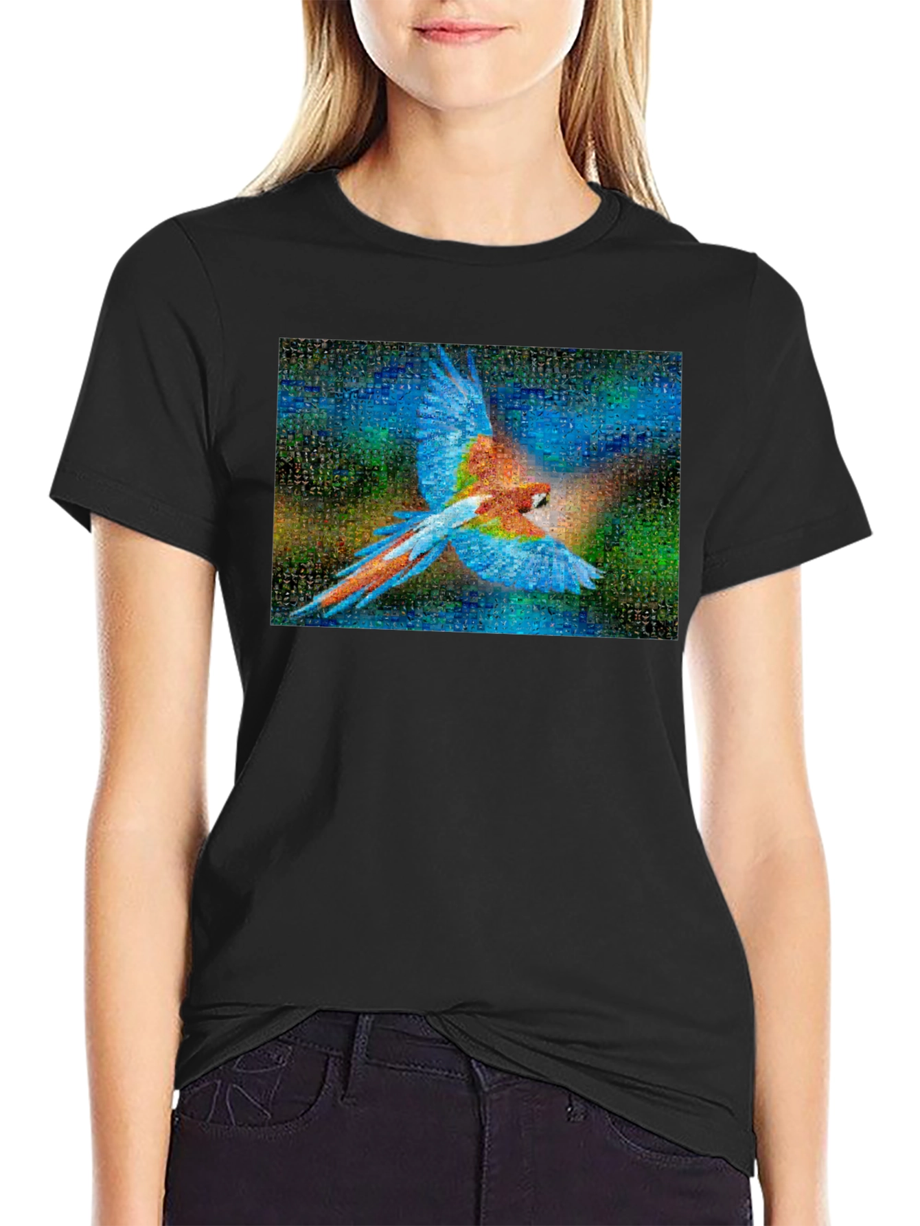 Camiseta Negra con Diseño de Guacamayo