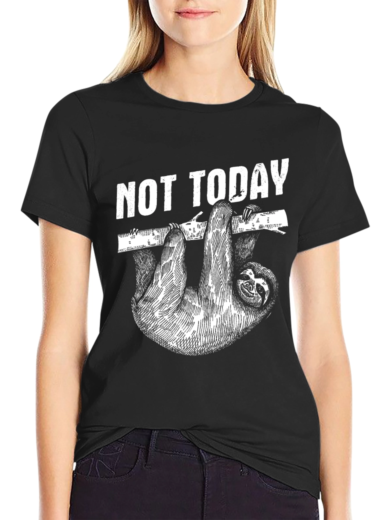 Camiseta Negra Not Today con Diseño de Perezoso