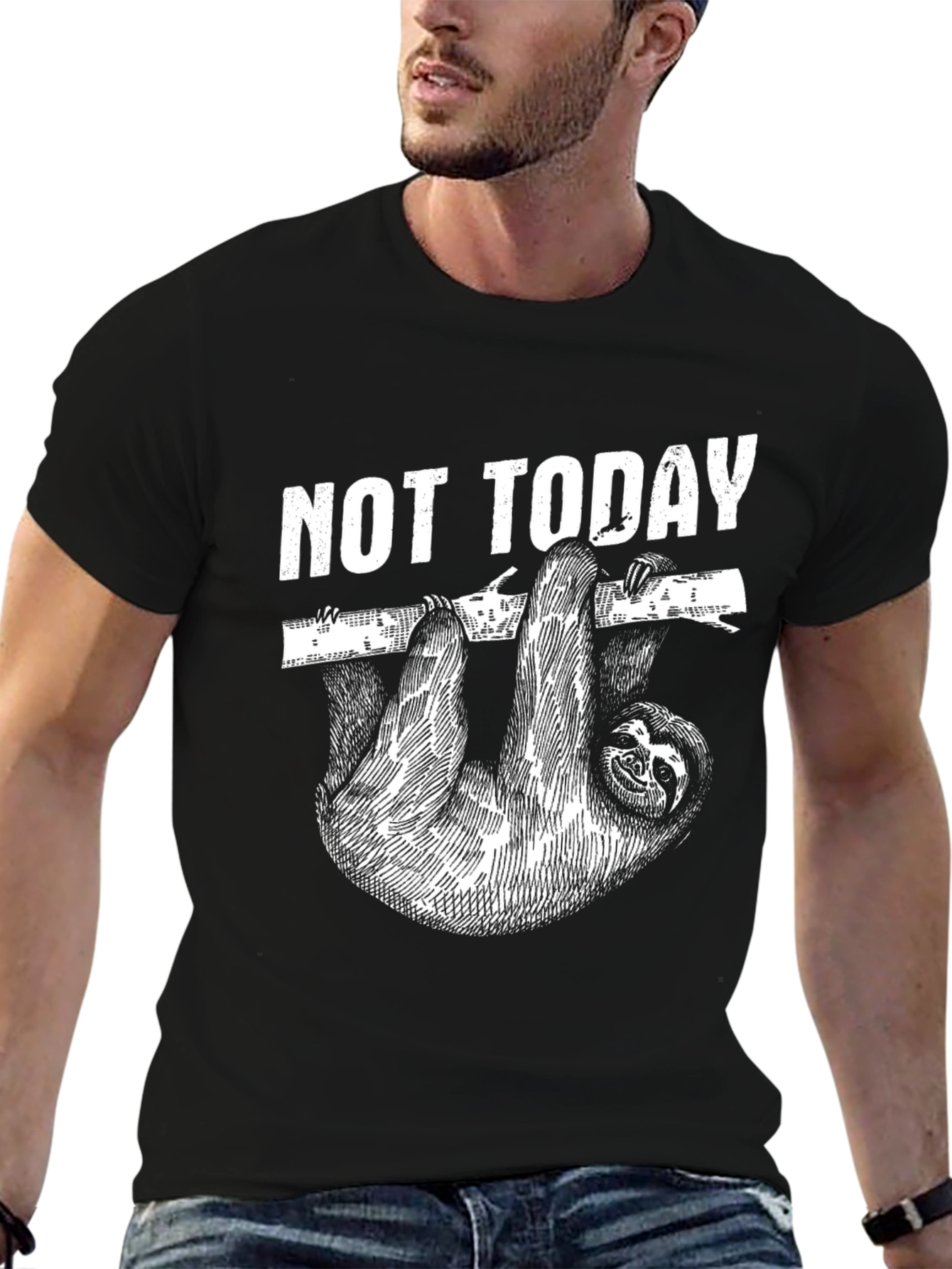 Camiseta Negra Not Today con Diseño de Perezoso