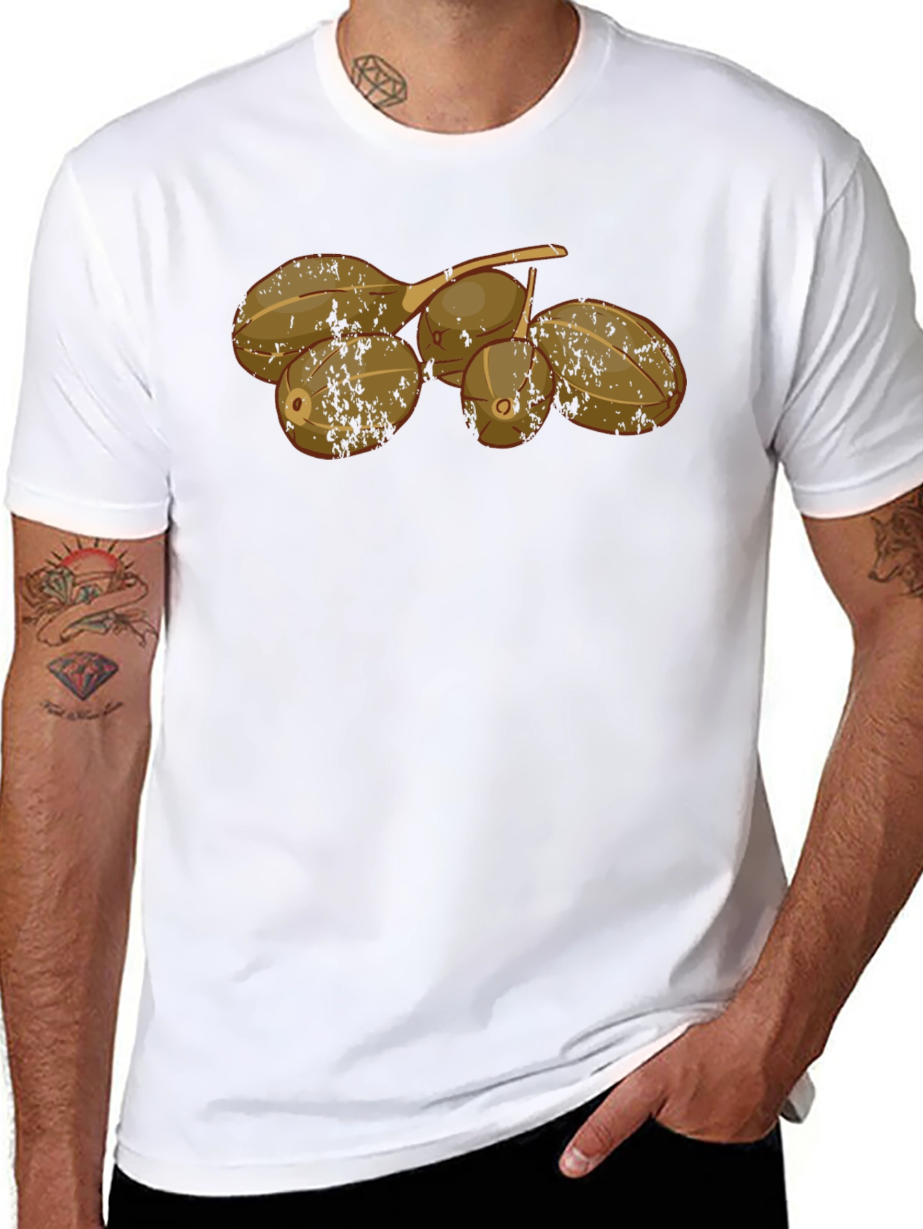 Camiseta Negra con Diseño de Frutas Tropicales