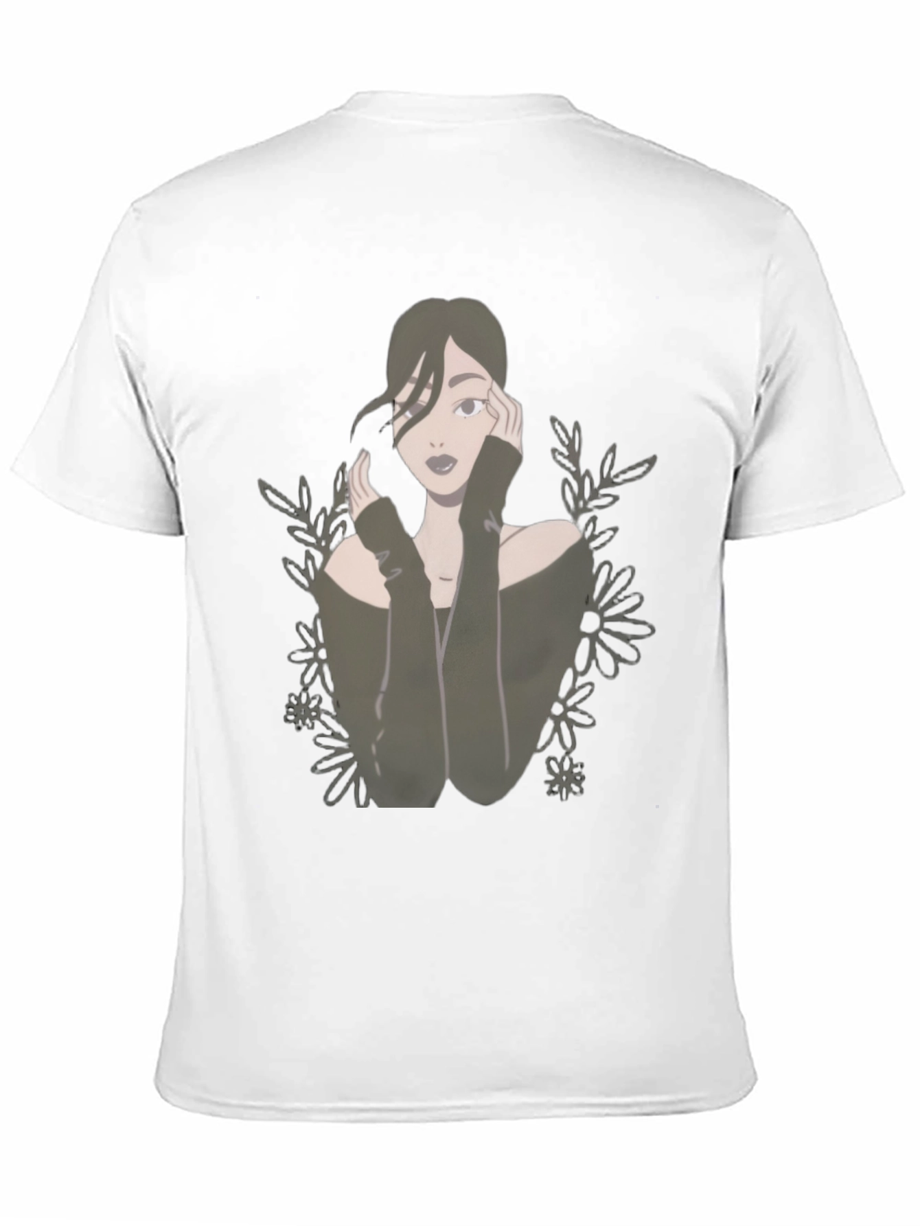 Camiseta Negra con Diseño de Mujer Floral