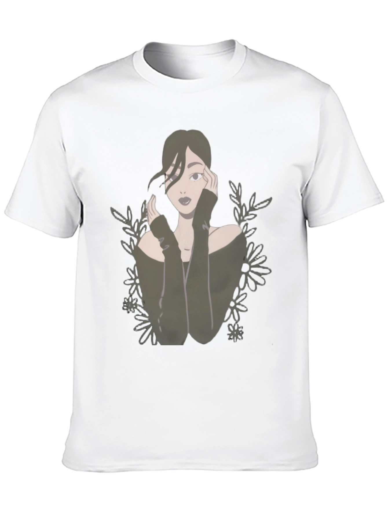 Camiseta Negra con Diseño de Mujer Floral