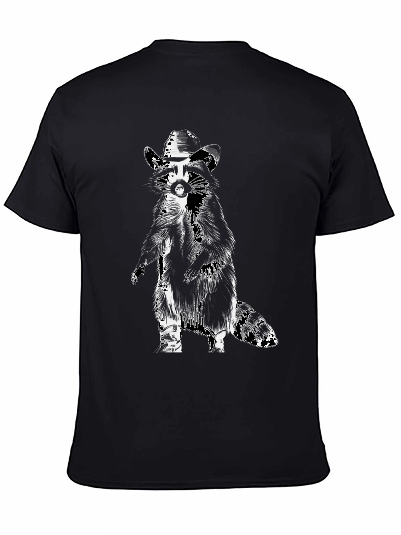 Camiseta Negra con Diseño de Mapache Vaquero