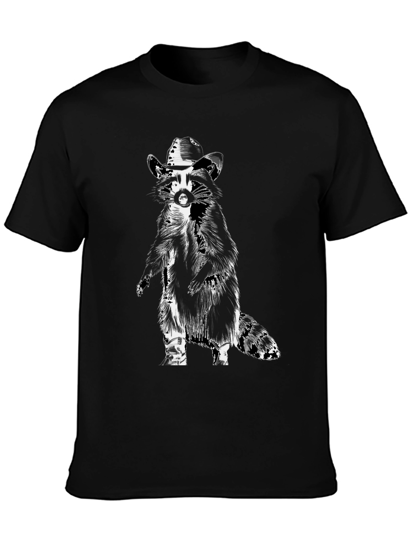 Camiseta Negra con Diseño de Mapache Vaquero