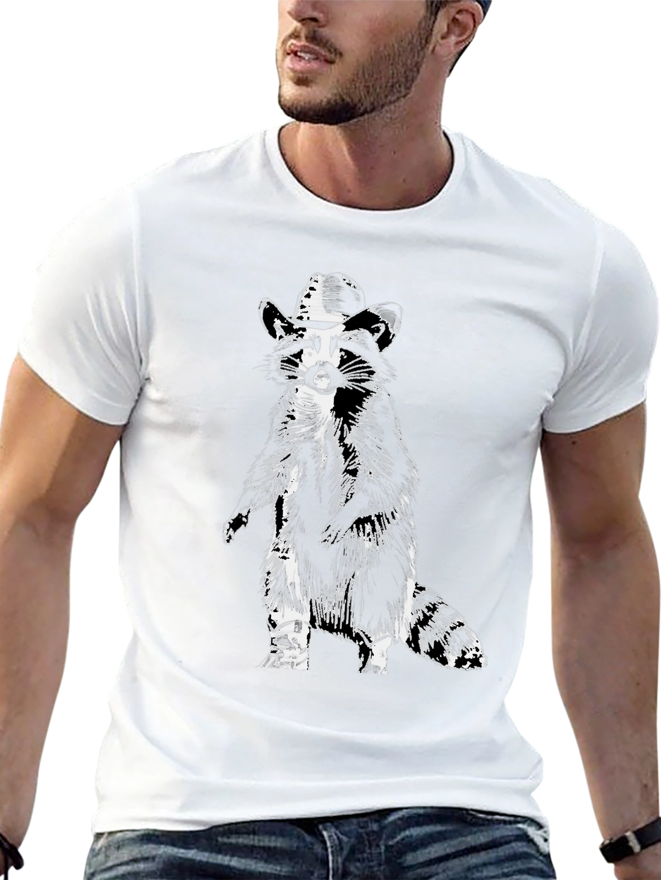 Camiseta Negra con Diseño de Mapache Vaquero