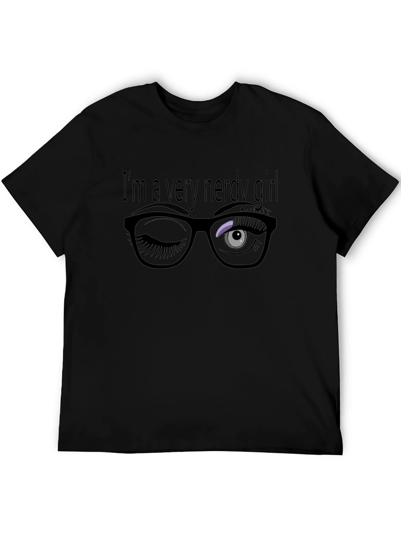 Camiseta Negra: Chica Muy Nerd con Gafas
