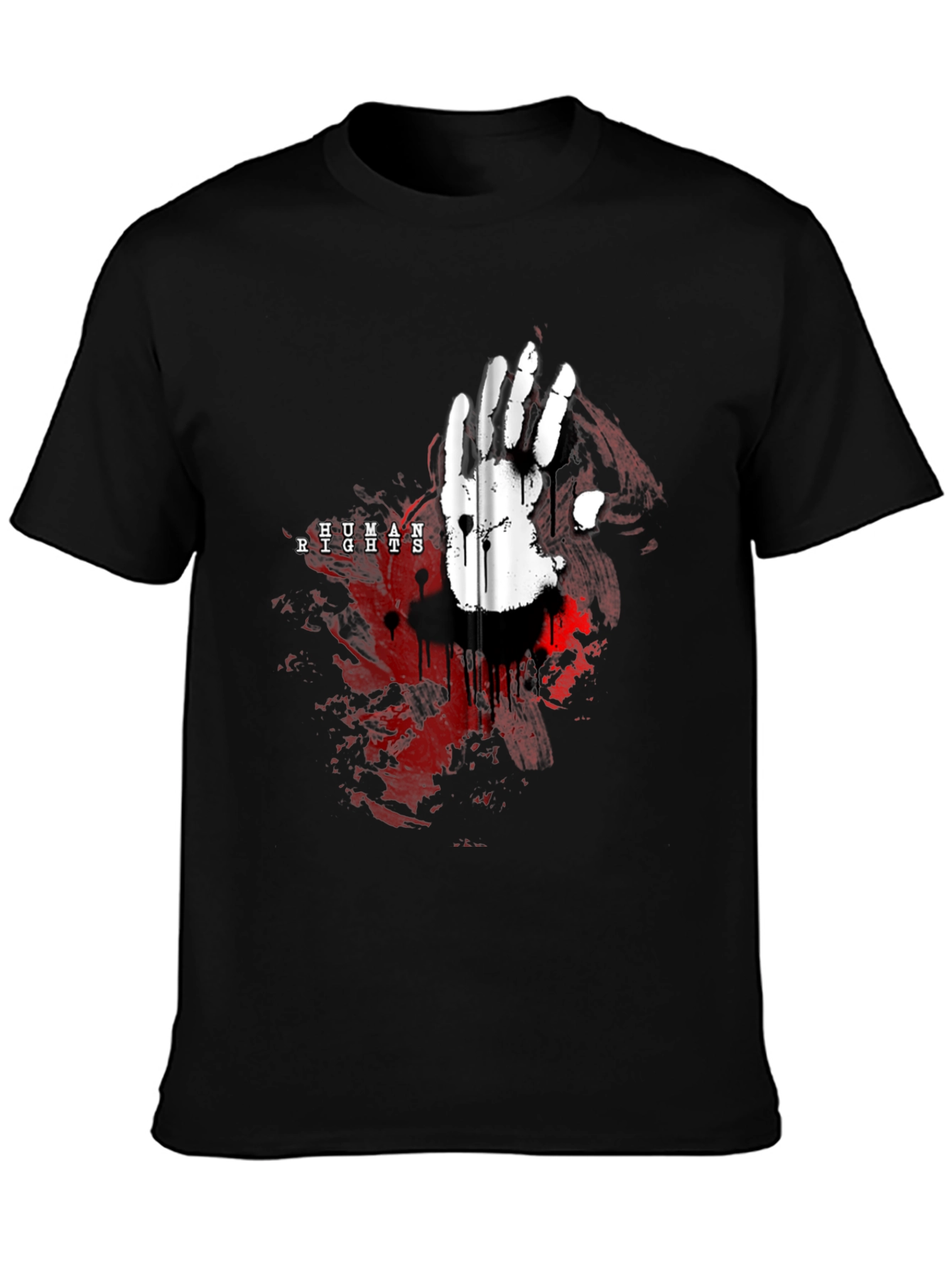 Camiseta Negra con Diseño de Mano y Derechos Humanos