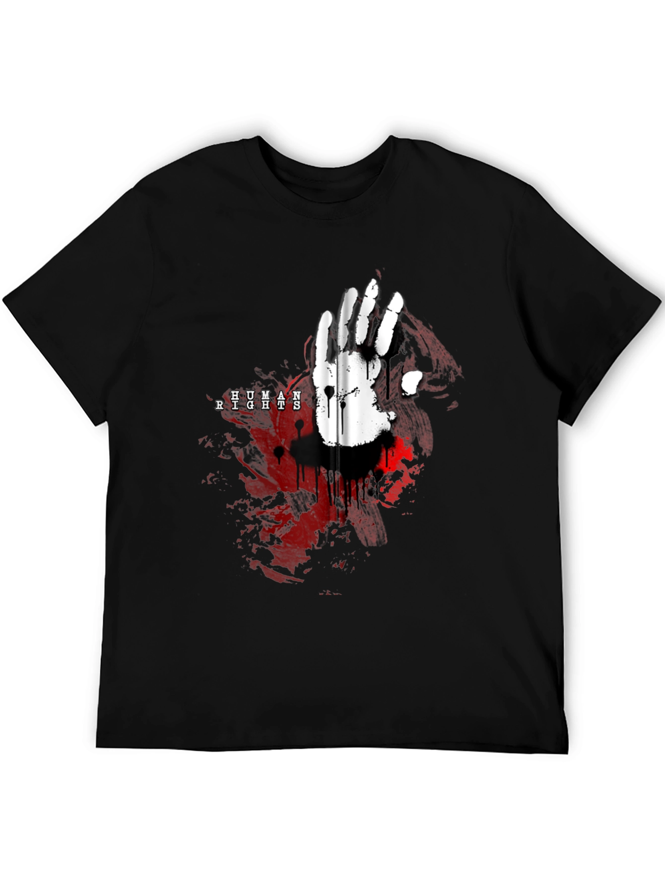 Camiseta Negra con Diseño de Mano y Derechos Humanos