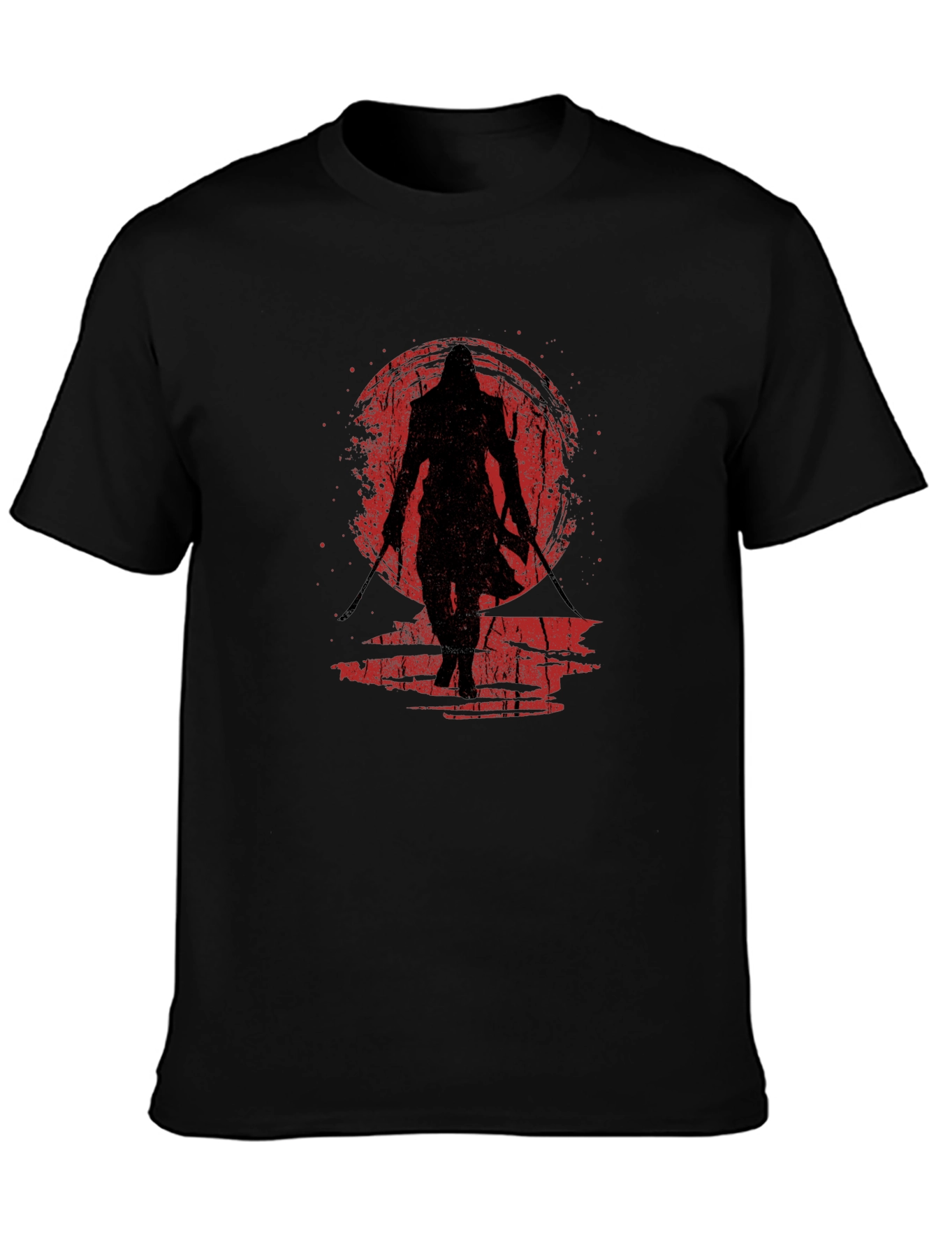 Camiseta Negra Ninja Guerrero Sol Rojo