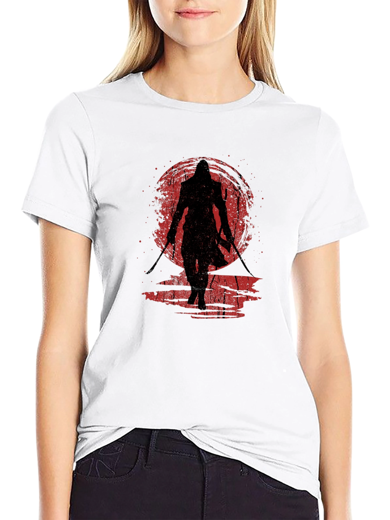 Camiseta Negra Ninja Guerrero Sol Rojo