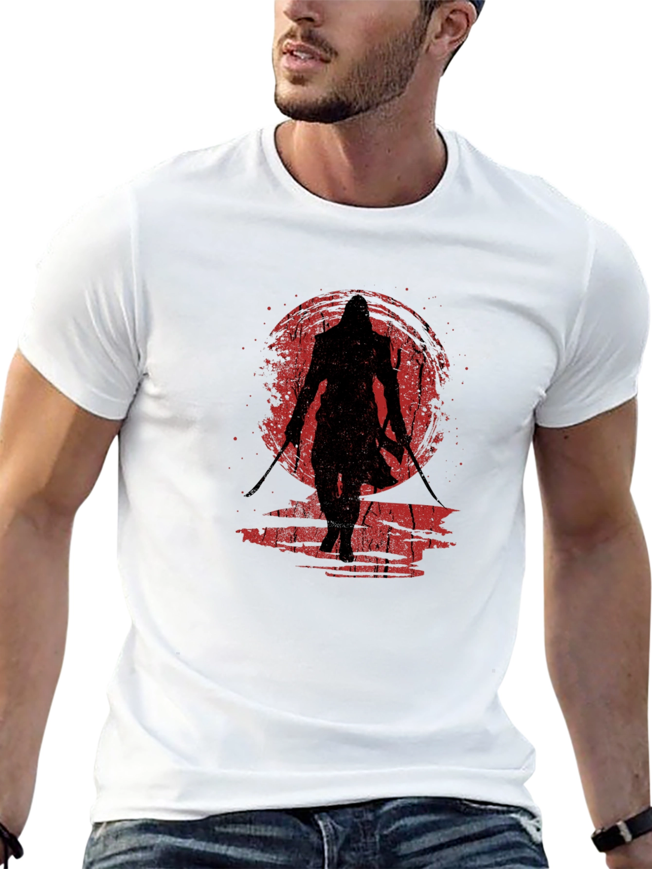 Camiseta Negra Ninja Guerrero Sol Rojo