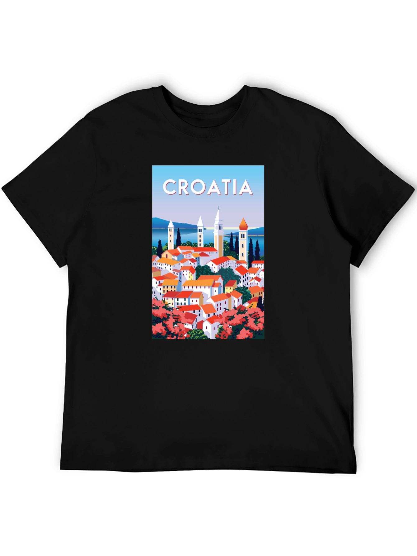 Camiseta Negra Ilustración Croacia