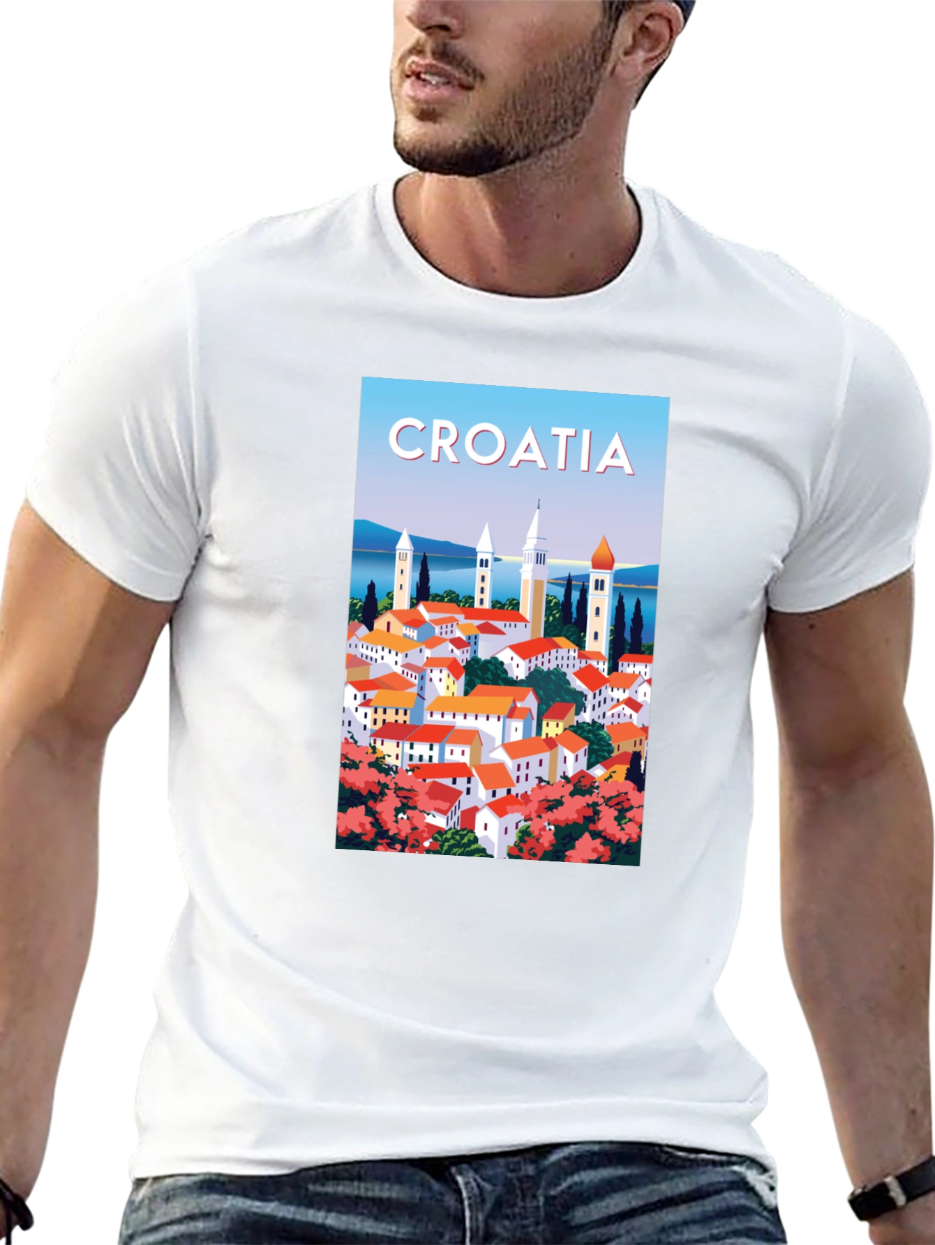 Camiseta Negra Ilustración Croacia