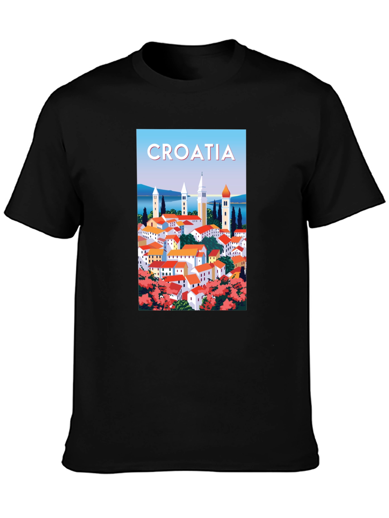Camiseta Negra Ilustración Croacia