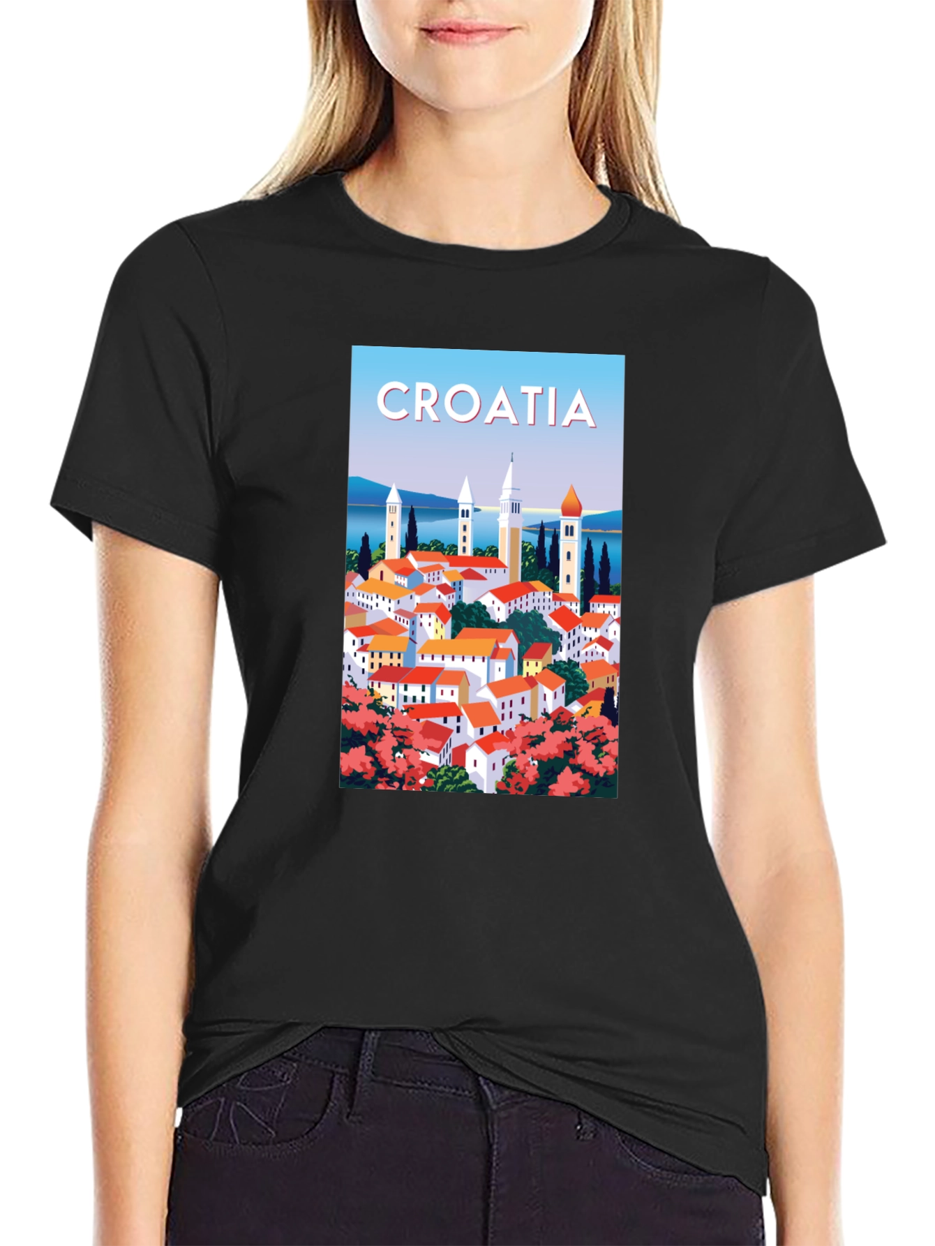 Camiseta Negra Ilustración Croacia