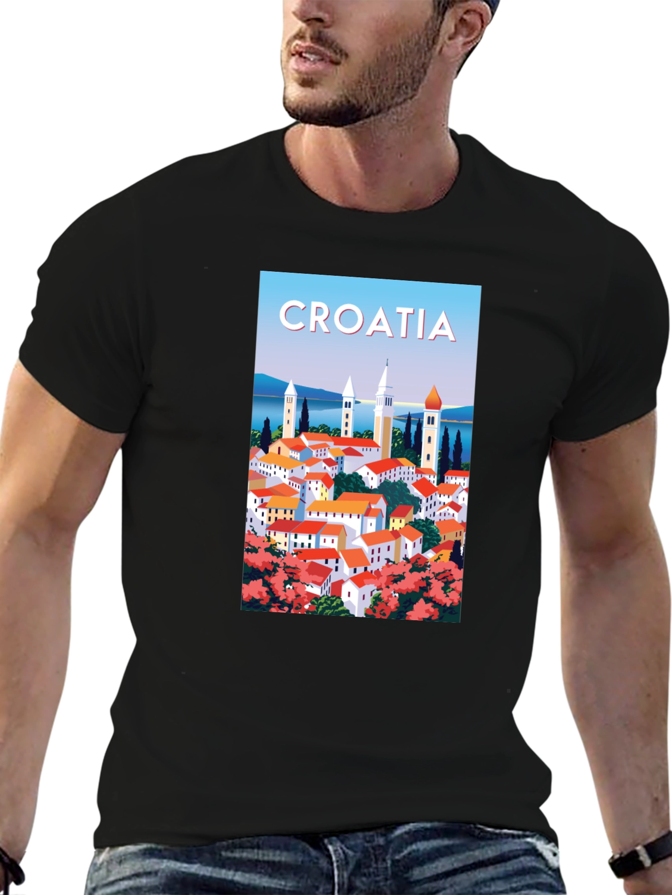 Camiseta Negra Ilustración Croacia