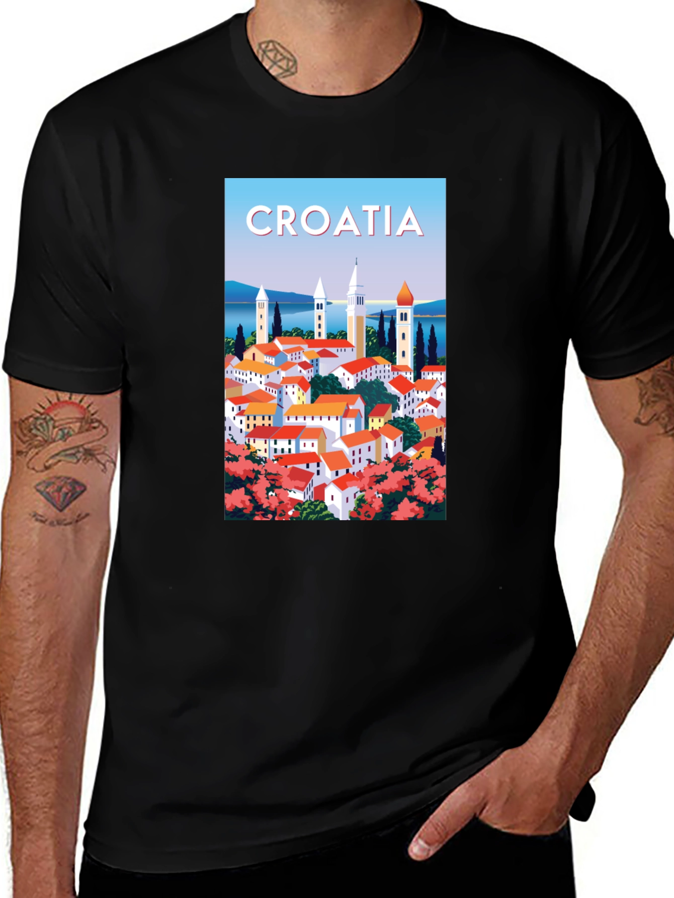 Camiseta Negra Ilustración Croacia