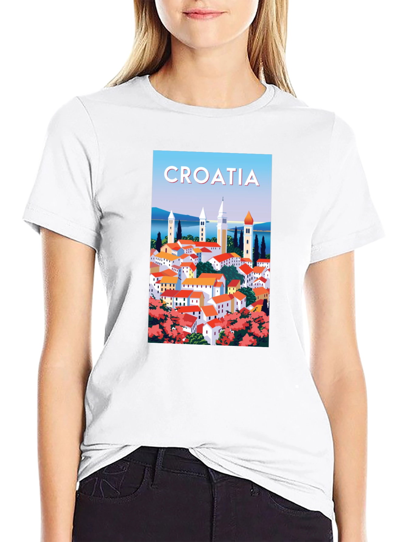 Camiseta Negra Ilustración Croacia