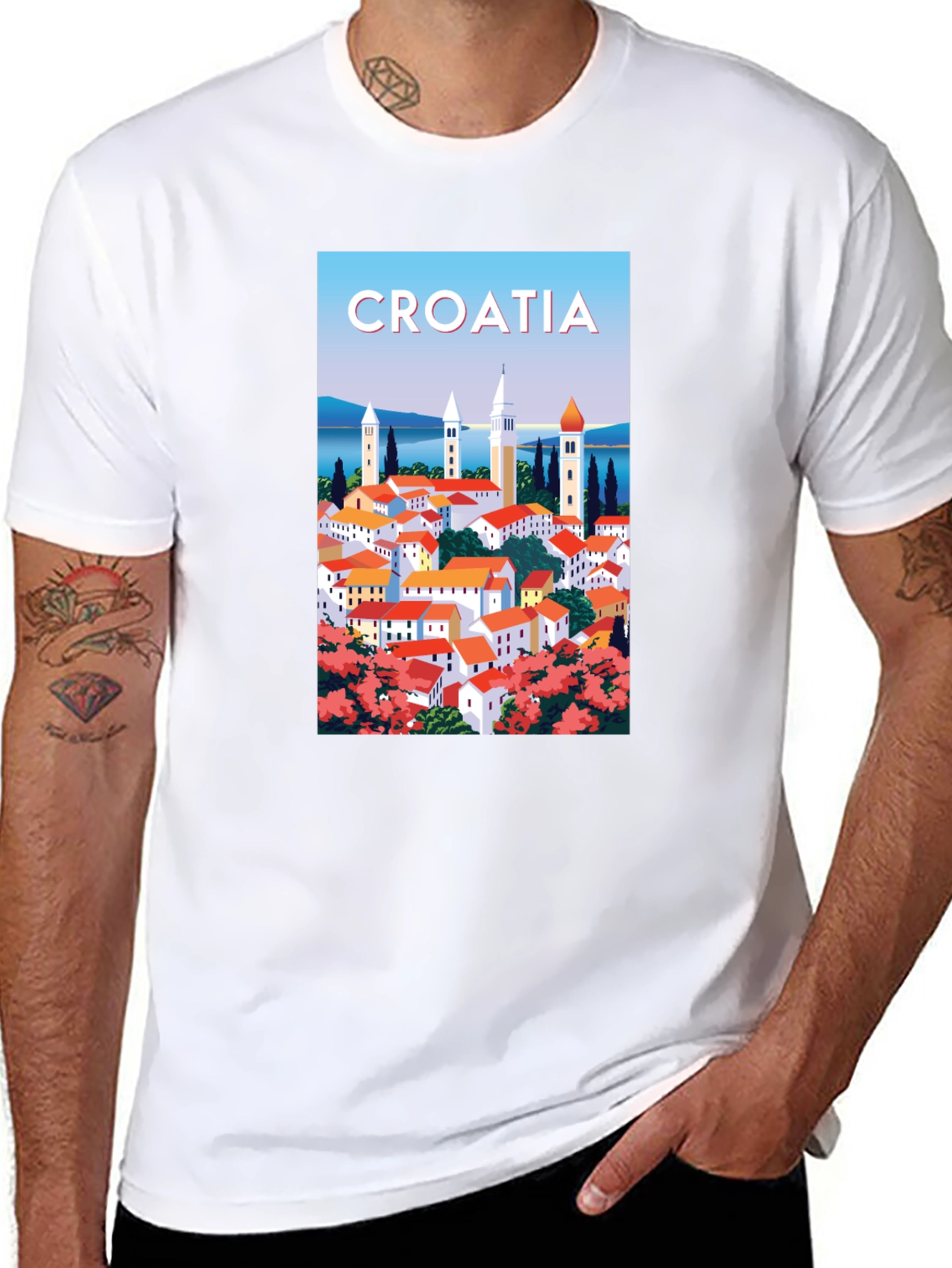 Camiseta Negra Ilustración Croacia