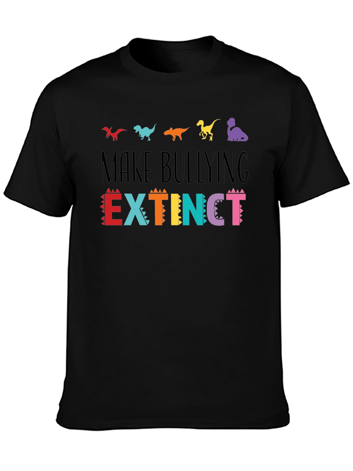 Camiseta Negra Anti-Bullying Diseño Dinosaurios