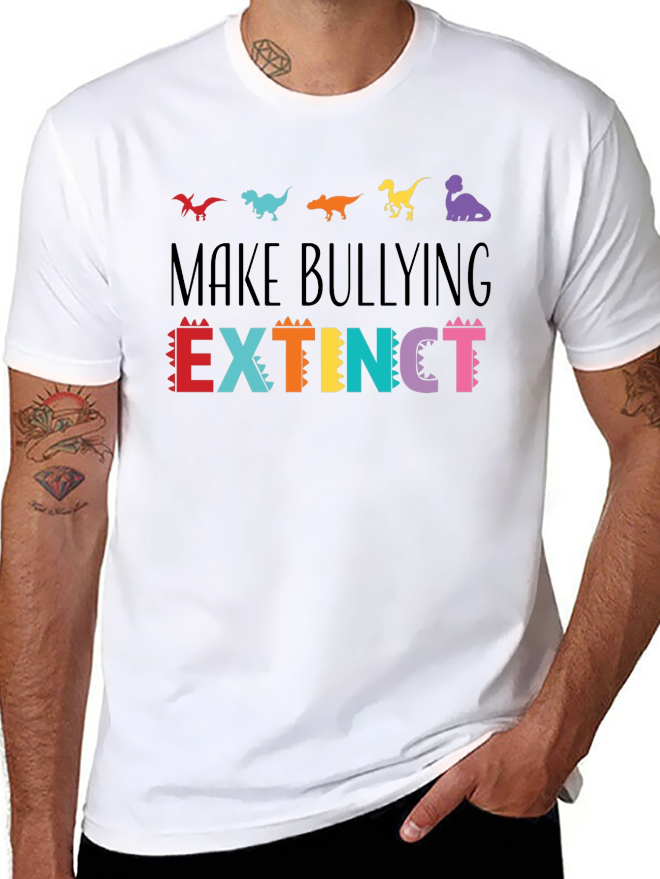 Camiseta Negra Anti-Bullying Diseño Dinosaurios